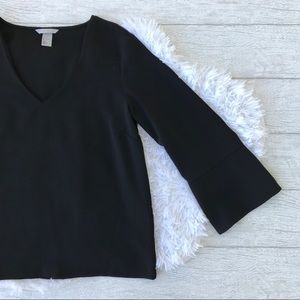 SOLD !!!     H&M Black Bell Sleeve V Neck Top